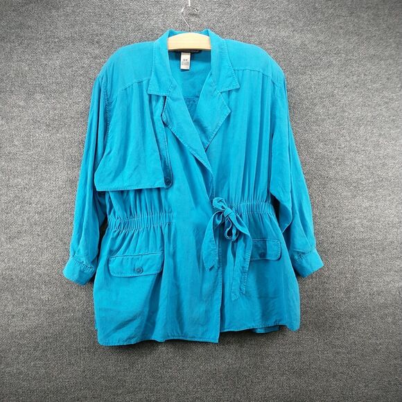 Maggie McNaughton Women's Tie Waist Utility Jacket Blue Plus 16W Silk - Picture 2 of 13